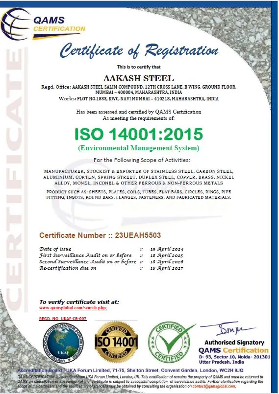 ISO 14001:2015 of Aakash Steel