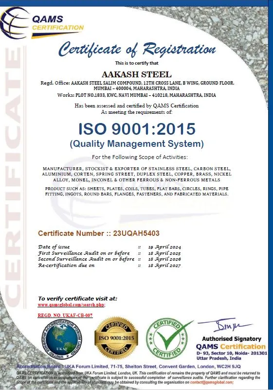 ISO 90001-2015 of Aakash Steel